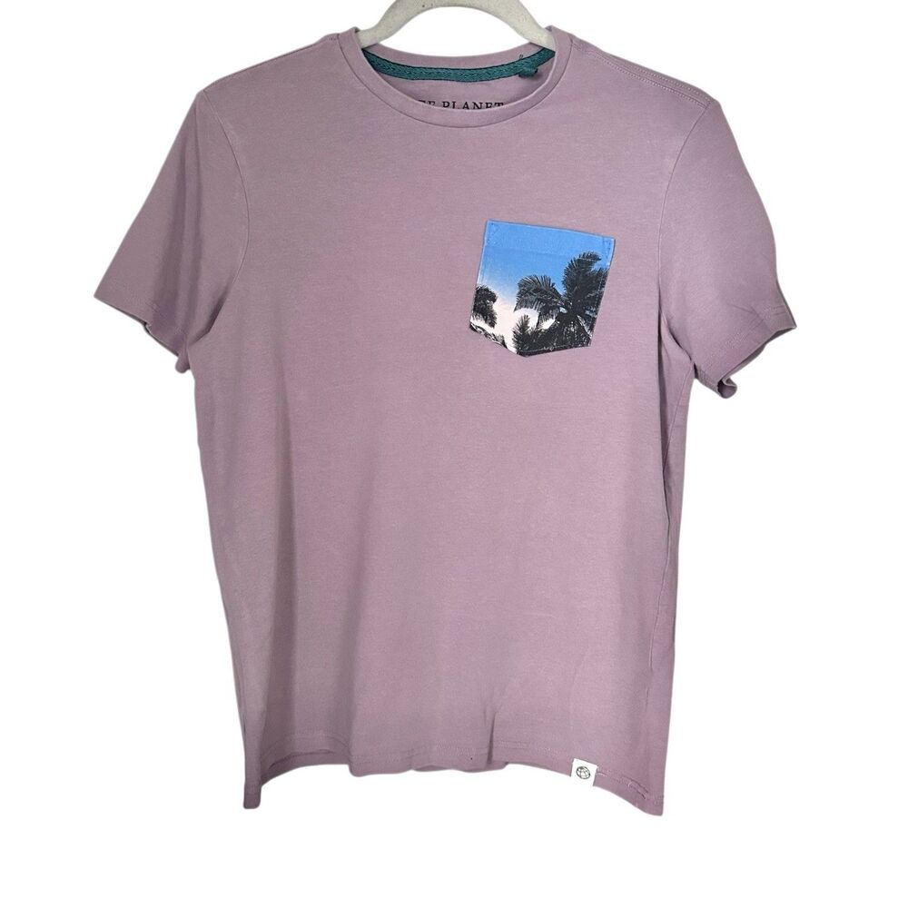Free Planet Men Sz XS Purple Palm Tree Pocket Short Sleeve T-Shirt Cotton Blend